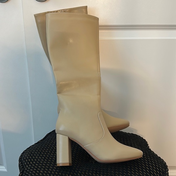 Cream Tall Heel Boots - Picture 2 of 7